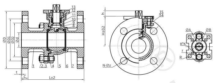 德標(biāo)高平臺(tái)球閥結(jié)構(gòu)圖